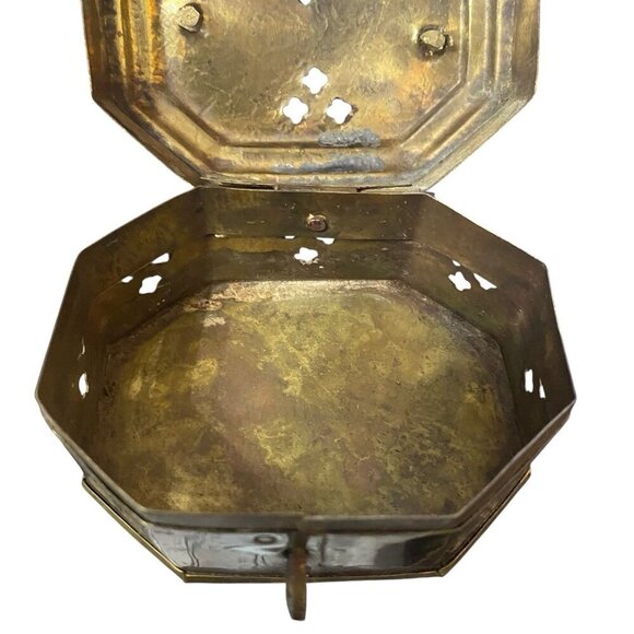 Vintage Brass Cricket Trinket Storage Box Potpourri Incense Hinged Lid  w/Handle - Picture 4 of 7